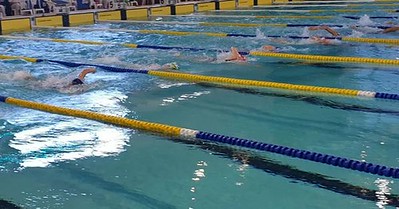 Swimmer in pool lanes