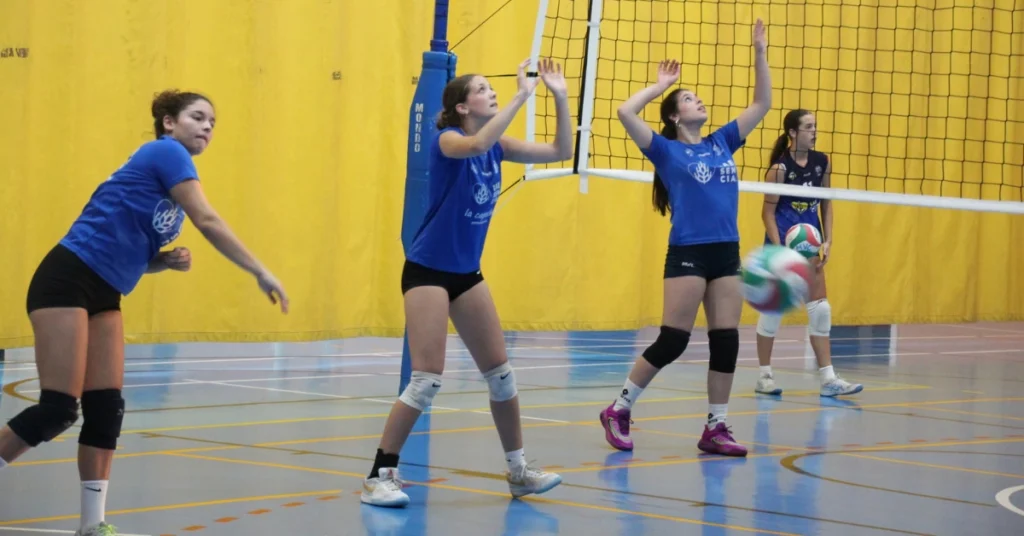 Student at volleyball practice with local Spanish team in Seville