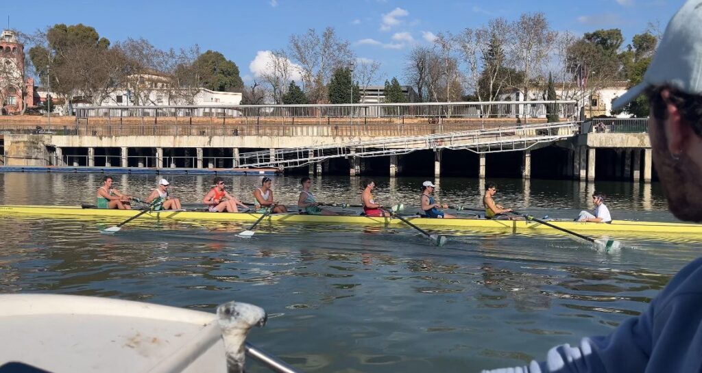 Rowing eight on open water